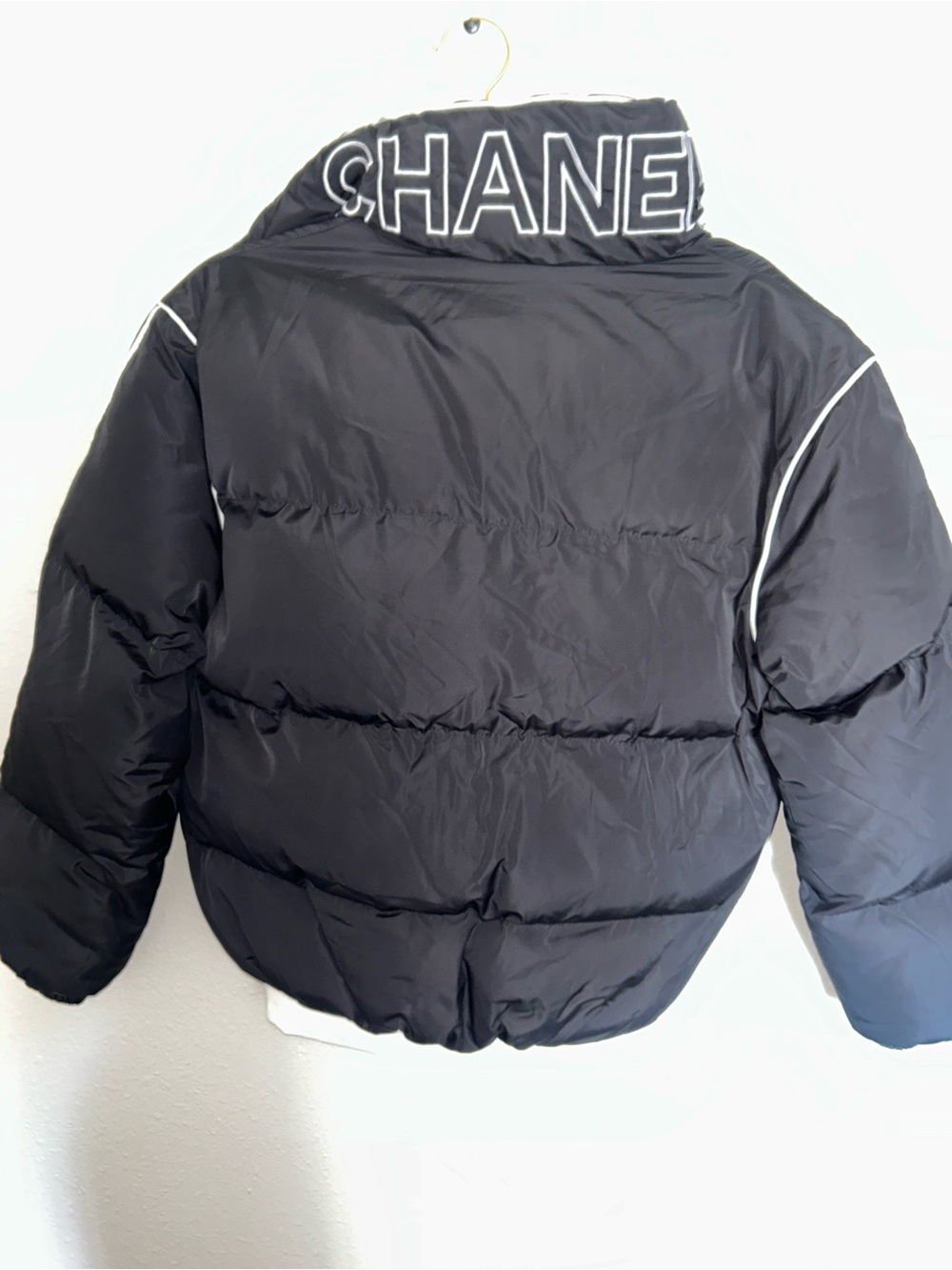 CHANEL Black Puffer Jacket with White Trim - Picture 3 of 3